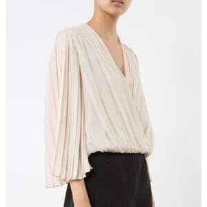 Alice + Olivia Axel Cross Front Top in Champagne Pleated